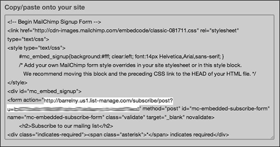 Image of Mailchimp signup form embed code