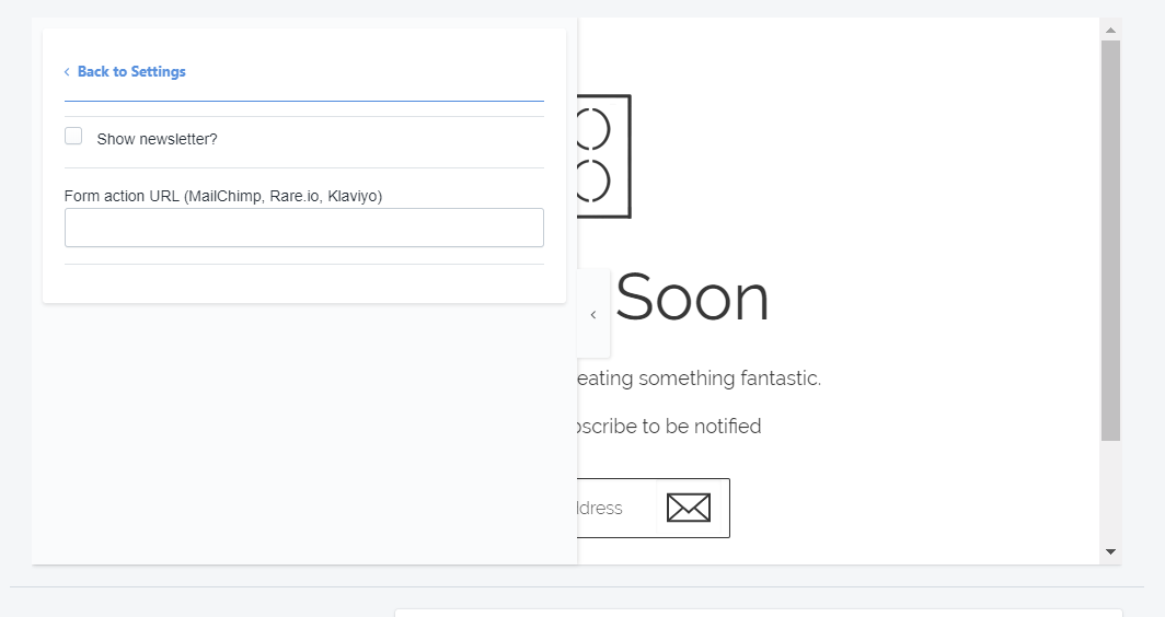 Image of the Newsletter Coming Soon admin panel